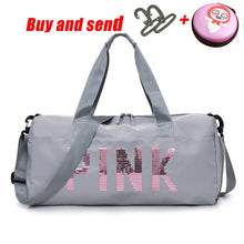 Load image into Gallery viewer, The latest design sequins PINK letter fitness bag dry and wet separation sports bag shoulder Messenger bag couple handbag travel
