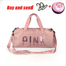 Load image into Gallery viewer, The latest design sequins PINK letter fitness bag dry and wet separation sports bag shoulder Messenger bag couple handbag travel
