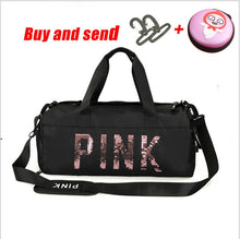 Load image into Gallery viewer, The latest design sequins PINK letter fitness bag dry and wet separation sports bag shoulder Messenger bag couple handbag travel

